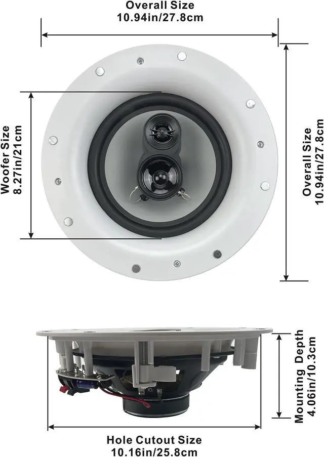Alt view image 2 of 5 - Acoustic Audio by Goldwood CSic84 Frameless 8" in Ceiling 5 Speaker Set 3 Way Home Theater Speakers, White, (Model: CSic84-5S)