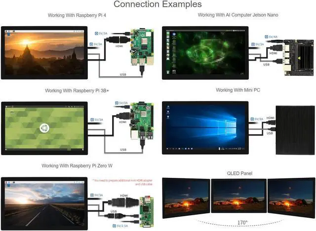 Alt view image 4 of 5 - waveshare 10.1inch QLED Quantum Dot Display Compatible with Raspberry Pi 4B/3B+/3A+/2B/B+/A+/Zero/Zero W/WH/Zero 2W CM3+/4 Capacitive Touch 1280×720 Resolution Supports Jetson Nano/Windows