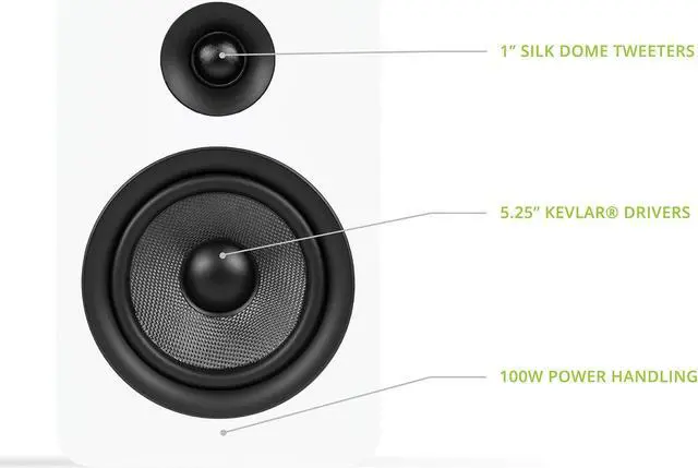 Alt view image 2 of 5 - Kanto YU Passive 5.25" Passive Bookshelf Speakers with 1" Silk Dome Tweeter | External Amplifier Required | Pair | Matte White