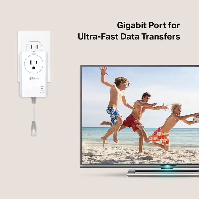 Alt view image 3 of 5 - TP-Link AV1000 Powerline Ethernet Adapter(TL-PA7017P KIT)- Gigabit Port, Plug and Play, Extra Power Socket for Additional Devices, Ideal for Smart TV, White
