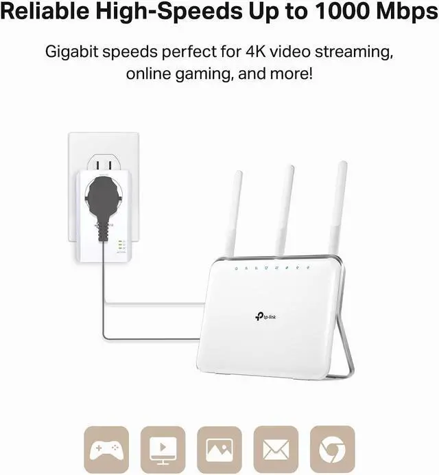 Alt view image 2 of 5 - TP-Link AV1000 Powerline Ethernet Adapter(TL-PA7017P KIT)- Gigabit Port, Plug and Play, Extra Power Socket for Additional Devices, Ideal for Smart TV, White
