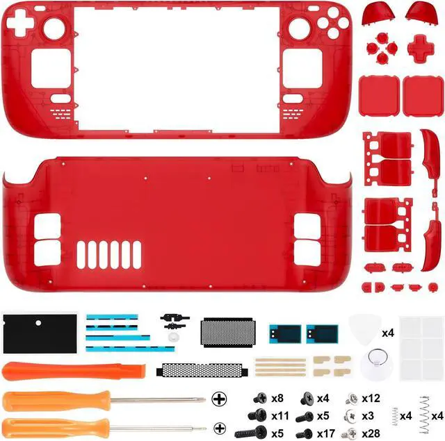 Alt view image 2 of 5 - eXtremeRate Clear Red Custom Faceplate Back Plate Shell for Steam Deck LCD, Handheld Console Replacement Housing Case, DIY Full Set Shell with Buttons for Steam Deck LCD - Console NOT Included