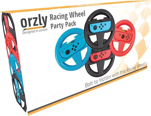 Alt view image 2 of 5 - Orzly Nintendo Switch & OLED Console Steering Wheel, 4 Pack, for Mario Kart 8 Deluxe Nintendo Switch, Mariokart Switch Steering Wheel (Joycon Controller Attachments) (2X Black, 1x Wheel, 1x Red)