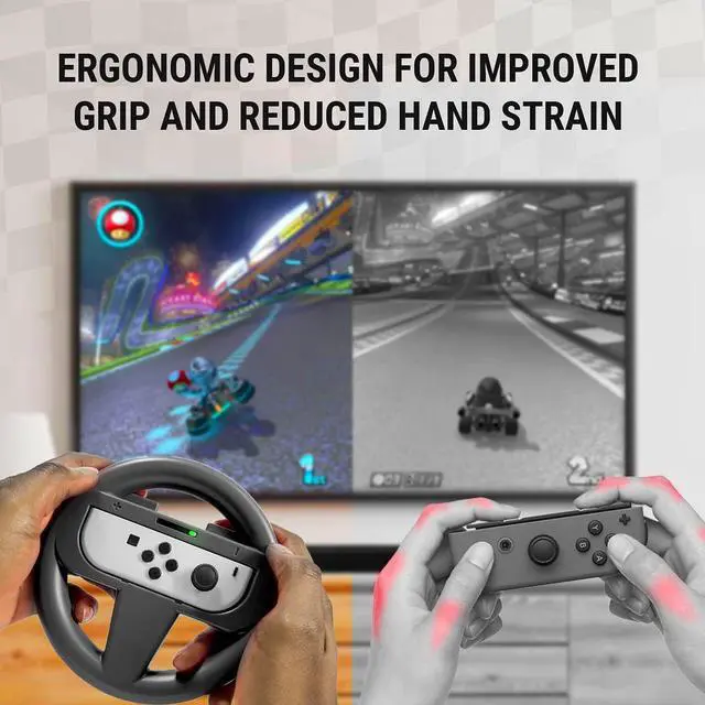 Alt view image 5 of 5 - Orzly Nintendo Switch & OLED Console Steering Wheel, 4 Pack, for Mario Kart 8 Deluxe Nintendo Switch, Mariokart Switch Steering Wheel (Joycon Controller Attachments) (2X Black, 1x Wheel, 1x Red)