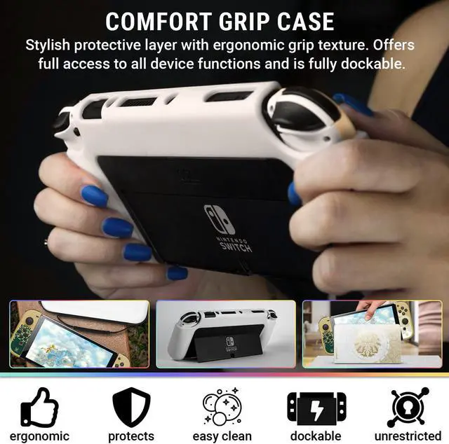 Alt view image 3 of 5 - Orzly Accessory Bundle kit for Nintendo Switch Oled Accessories Essentials Pack Case and Screen Protector Comfort Grip Cover Headphones charger cable Games holder and more - Gift boxed OLED Edition