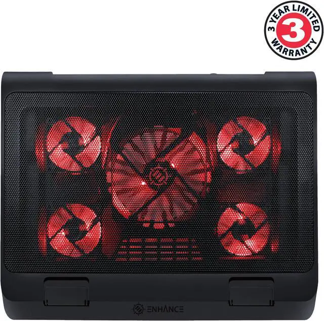 Alt view image 2 of 5 - ENHANCE Gaming Laptop Cooling Pad Stand with LED Cooler Fans , Adjustable Height , & Dual USB Port for 17 inch Laptops - 5 Ultra Quiet High Performance Fans 2630 RPM & Built-In Bumpers - Red