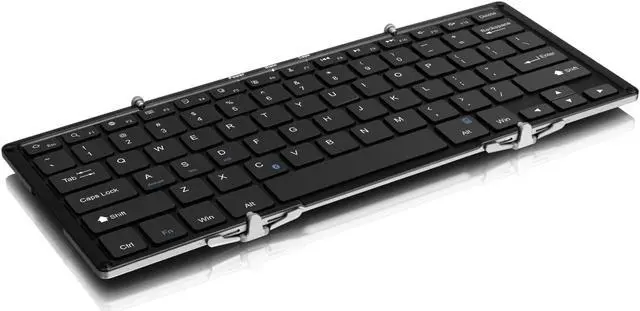 Main image of Aluratek Portable Aluminum Tri-Fold Bluetooth Keyboard (Standard Full-Size) with Built-In Rechargeable Battery for iPhone, Smartphone, iPad, Tablet, Mac, PC (ABLKO4F) Black