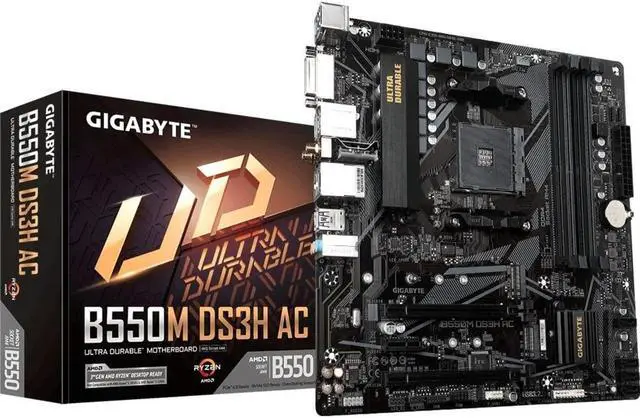 Main image of GIGABYTE B550M DS3H AC (AM4 AMD/B550/Micro ATX/Dual M.2/SATA 6Gb/s/USB 3.2 Gen 1/PCIe 4.0/HMDI/DVI/DDR4/Motherboard)