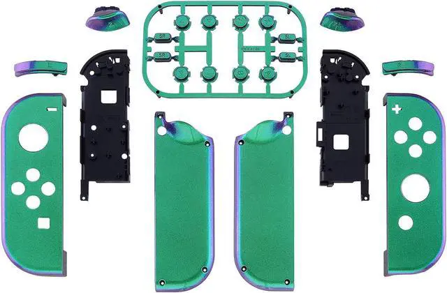 Alt view image 2 of 5 - eXtremeRate Chameleon Green Purple Glossy Joycon Housing Shell with Full Set Buttons for Nintendo Switch, Replacement Faceplate for Nintendo Switch Dock  Joy-Con Dock NOT Included