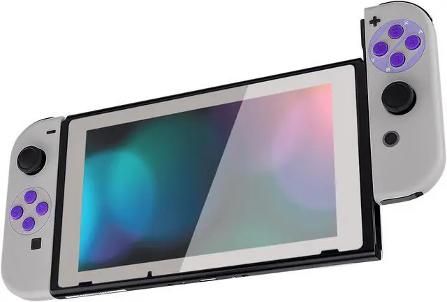 Main image of eXtremeRate Classics SNES Style Soft Touch Joycon Handheld Controller Housing Buttons, Custom Replacment Shell Case with Colorful Border Tempered Glass Screen Protector for Nintendo Switch Joy-Con