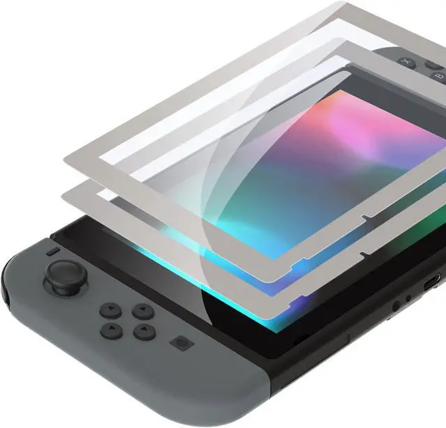 Alt view image 4 of 5 - eXtremeRate Classics SNES Style Soft Touch Joycon Handheld Controller Housing Buttons, Custom Replacment Shell Case with Colorful Border Tempered Glass Screen Protector for Nintendo Switch Joy-Con