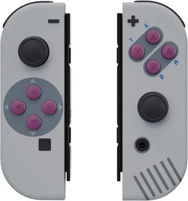 Alt view image 5 of 5 - eXtremeRate SFC SNES Classic EU Style Joycon Handheld Controller Housing Buttons, Custom Replacment Shell Case with Colorful Border Tempered Glass Screen Protector for Nintendo Switch Joy-Con