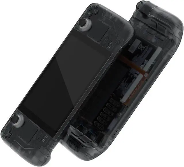 Main image of eXtremeRate Clear Slate Black Custom Faceplate Back Plate Shell for Steam Deck LCD, Handheld Console Replacement Housing Case, DIY Full Set Shell Buttons for Steam Deck - Console NOT Included