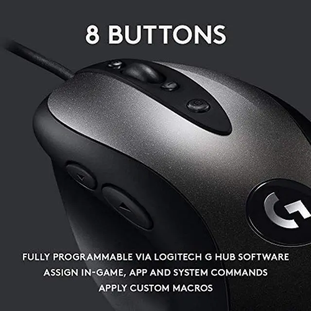 Alt view image 3 of 5 - Logitech G MX518 Gaming Mouse Hero 25K Sensor, 25,600 DPI, ARM-Processor, 8 Programmable Buttons - Black/Grey