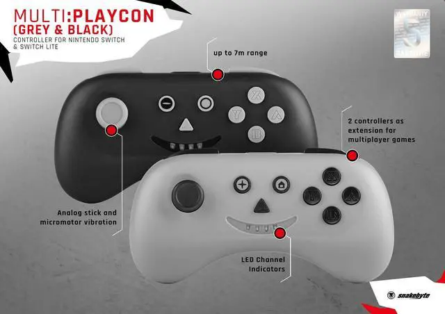 Alt view image 2 of 5 - Snakebyte Nsw Multi: Playcon - 2 PC Set (Black and Grey) Wireless Bluetooth Controller Gamepad Joypad Joy-Con Multiplayer Compatible with Nintendo Switch and Nintendo Switch Lite
