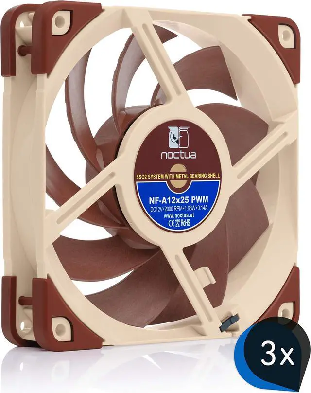 Alt view image 3 of 5 - Noctua Bundle: 3X NF-A12x25 PWM + 2X NA-SFMA1, Set for 420mm Water Cooling Radiator