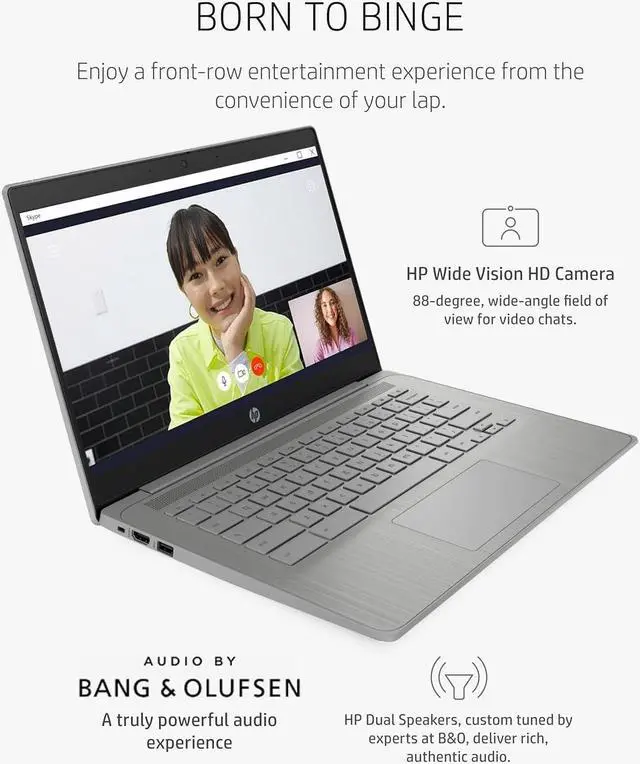 Alt view image 5 of 5 - HP Newest Chromebook Laptop Computer, 14" HD Display Light PC, Intel Celeron N4120 Quad-Core, 4GB DDR4 RAM, 64GB eMMC, USB-C, Wi-Fi 5, Bluetooth, Webcam, Long Battery Life, Chrome OS, Gray, PCM