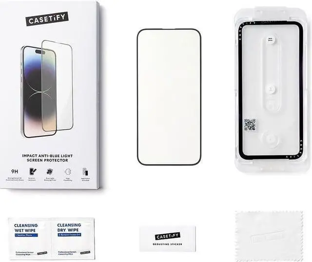 Alt view image 2 of 5 - CASETiFY Impact Anti-Blue Light Screen Protector [Strengthened 9H aluminosilicate glass, applicator included] for iPhone 15