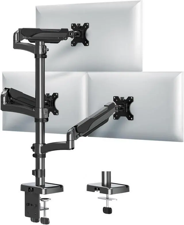Main image of MOUNTUP Triple Monitor Mount Holds 4.4-17.6lbs, Up to 32 Inch Monitor Stand for 3 Monitors, Triple Monitor Stand with Gas Spring Arm with Clamp/Grommet Base VESA 75x75/100x100 MU6013A
