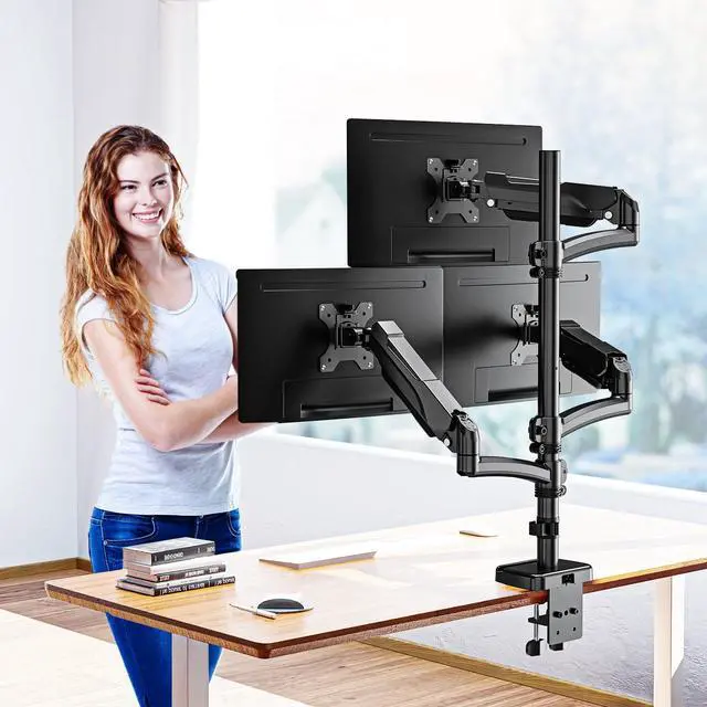 Alt view image 2 of 5 - MOUNTUP Triple Monitor Mount Holds 4.4-17.6lbs, Up to 32 Inch Monitor Stand for 3 Monitors, Triple Monitor Stand with Gas Spring Arm with Clamp/Grommet Base VESA 75x75/100x100 MU6013A