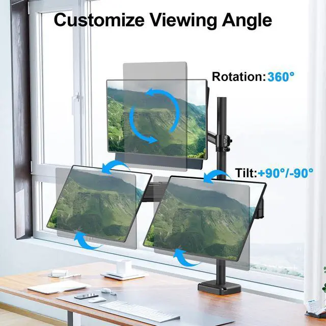 Alt view image 5 of 5 - MOUNTUP Triple Monitor Mount Holds 4.4-17.6lbs, Up to 32 Inch Monitor Stand for 3 Monitors, Triple Monitor Stand with Gas Spring Arm with Clamp/Grommet Base VESA 75x75/100x100 MU6013A
