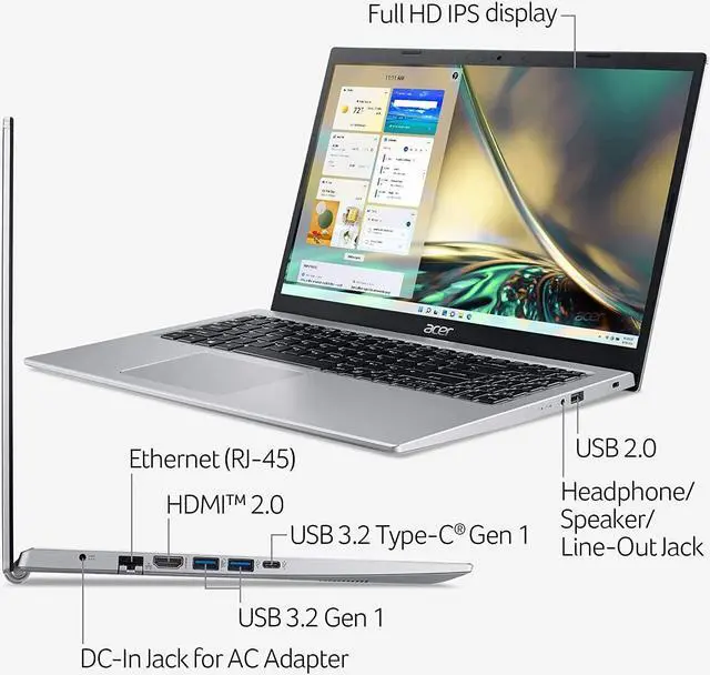 Alt view image 4 of 5 - acer Aspire 5 Slim Business Laptop, 15.6 inch FHD IPS Display, 11th Gen Intel Core i3-1115G4 Processor, 36GB RAM, 1TB SSD, WiFi 6, HDMI,  Alexa, Windows 11, Silver