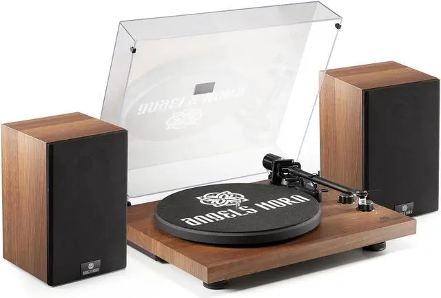 Main image of ANGELS HORN Vinyl Record Player, Hi-Fi System Bluetooth Turntable Players with Stereo Bookshelf Speakers, Built-in Phono Preamp, Belt Drive 2-Speed, Adjustable Counterweight, AT-3600L