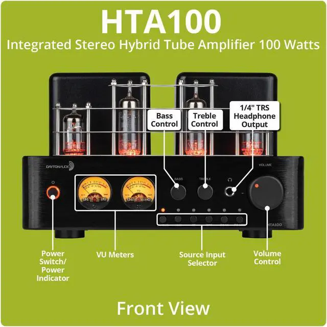 Alt view image 4 of 4 - Dayton Audio HTA100 Integrated Stereo Hybrid Tube Amplifier 100 Watts