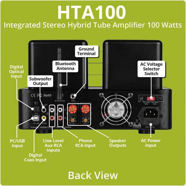 Alt view image 3 of 4 - Dayton Audio HTA100 Integrated Stereo Hybrid Tube Amplifier 100 Watts