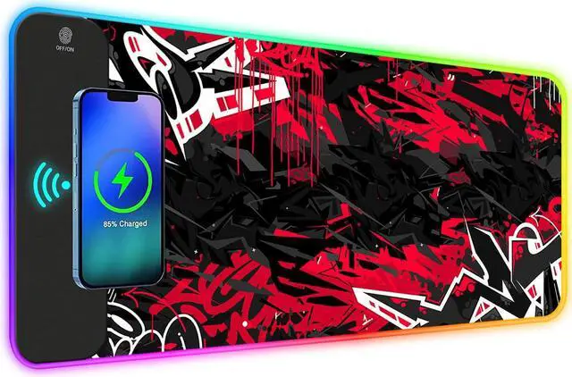 Main image of ToLuLu RGB Gaming 5/7.5/10/15W 10 Light Modes Wireless Charging Mouse Pad, LED Mouse Pad Computer Keyboard Mat Mousepad, 800x300x4MM Extended Large Desk Mat for Gaming, MacBook, Laptop, PC,Red Black