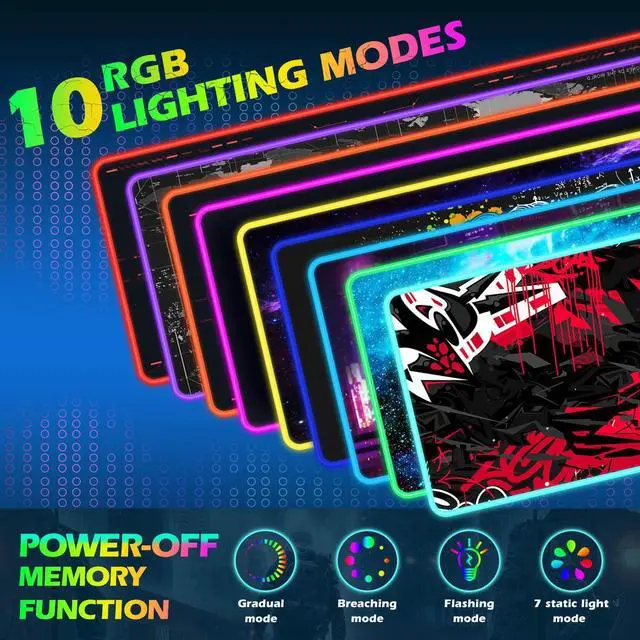 Alt view image 3 of 5 - ToLuLu RGB Gaming 5/7.5/10/15W 10 Light Modes Wireless Charging Mouse Pad, LED Mouse Pad Computer Keyboard Mat Mousepad, 800x300x4MM Extended Large Desk Mat for Gaming, MacBook, Laptop, PC,Red Black