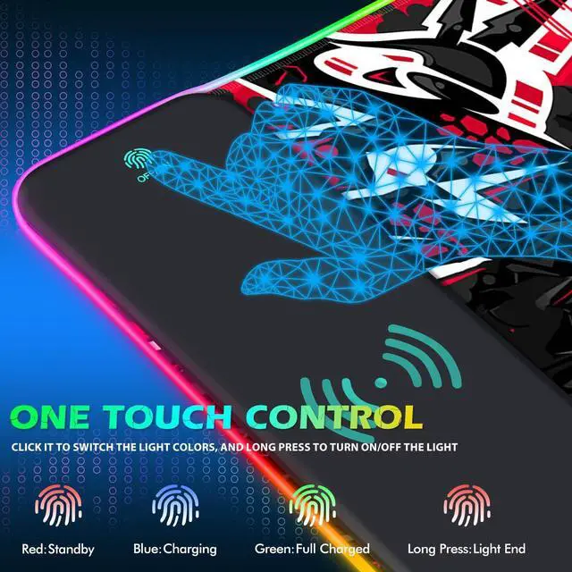 Alt view image 4 of 5 - ToLuLu RGB Gaming 5/7.5/10/15W 10 Light Modes Wireless Charging Mouse Pad, LED Mouse Pad Computer Keyboard Mat Mousepad, 800x300x4MM Extended Large Desk Mat for Gaming, MacBook, Laptop, PC,Red Black