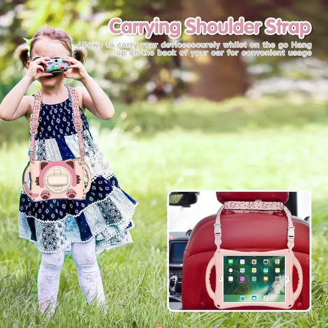 Alt view image 5 of 5 - KIQ Cat Shield Case for iPad 9th Generation Case for Kids, Heavy Duty Cute ipad 10.2 case for Kids 7th 8th Gen w/Stand Shoulder Strap - Pink