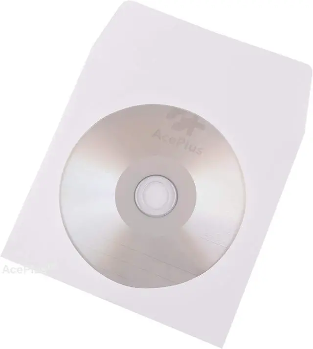 Alt view image 4 of 4 - 1,000 AcePlus CD/DVD White Paper Sleeves with Clear Window and Flap, Sturdy 100 gram Weight; 1 Box = 10 packs x 100-pk Retail Packaging