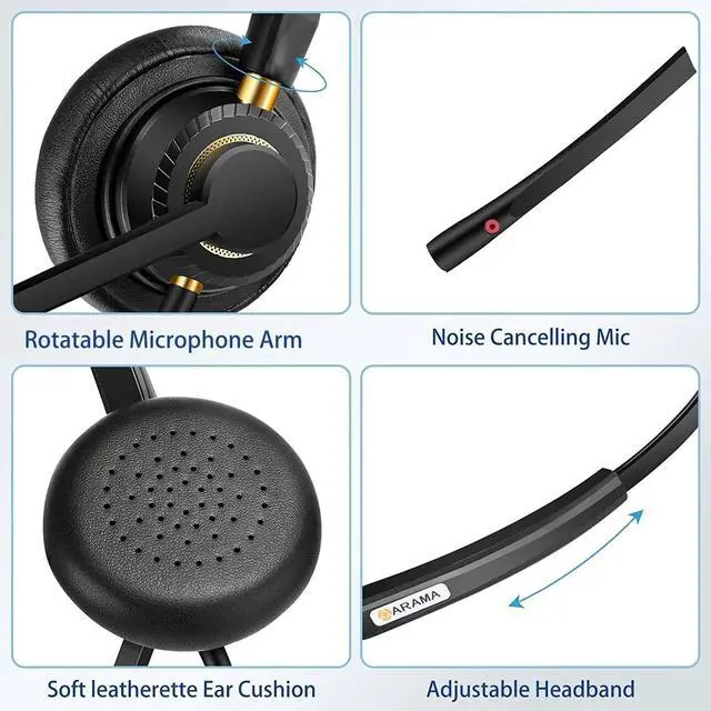 Alt view image 4 of 5 - Arama USB Headset with Microphone for PC, Computer Laptop Headphones with Noise Cancelling Mic & Audio Controls for Home Office Business Skype UC Webinar Zoom