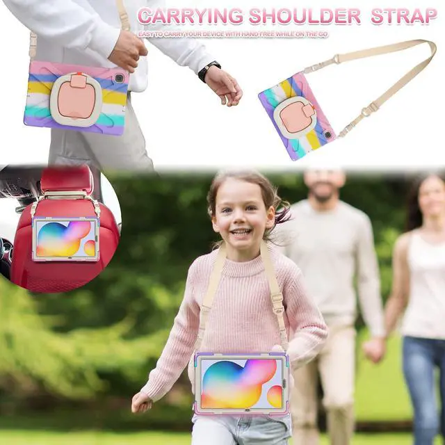 Alt view image 5 of 5 - BATYUE Case for Galaxy Tab S6 Lite 10.4 Inch 2024/2022/2020 with Pen Holder, Shockproof Rugged Cover with 360 Rotating Stand, Shoulder Strap, Handle Grip for Samsung Galaxy Tab S6 Lite, Colourful Pink