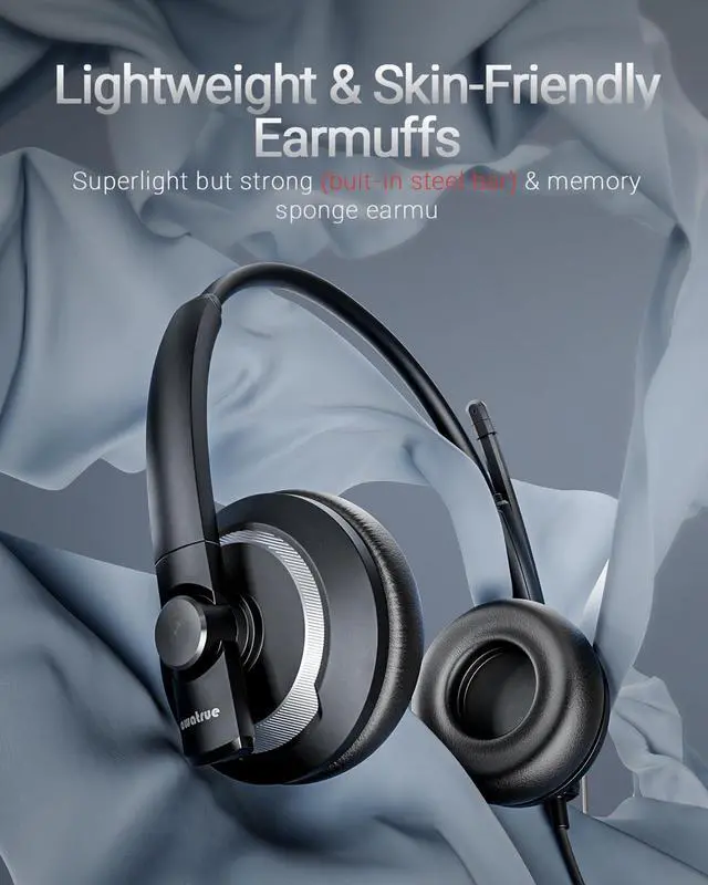 Alt view image 2 of 5 - awatrue Computer USB Headset with Microphone for PC - Headphones with Noise Cancelling Microphone On Ear Wired Headset Mic Mute for WFH Call Center Office Online Class Skype Zoom