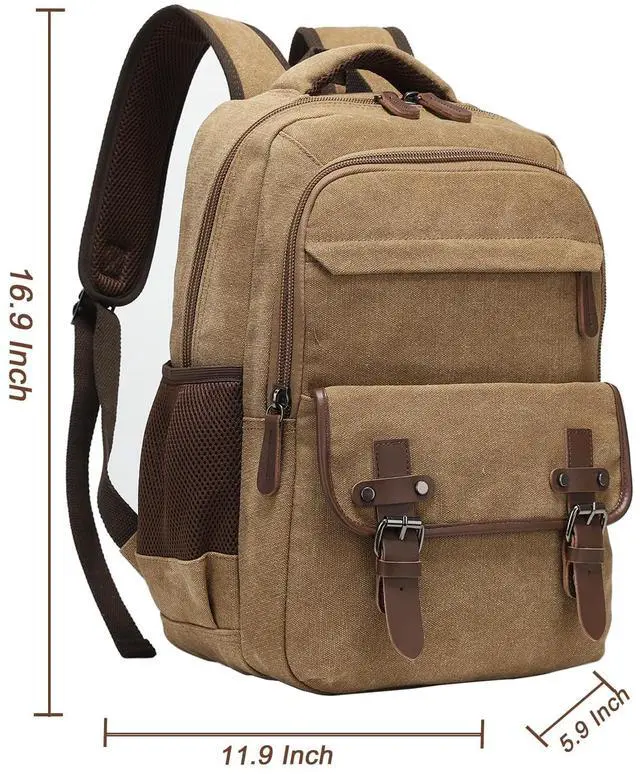 Alt view image 5 of 5 - VAZUOOL Canvas Laptop Backpack, Vintage Daypack for Men Women, Work Travel Rucksack College Bookbag Computer Bag with 15-inch Laptop Sleeve, Brown