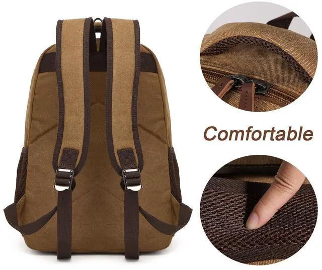 Alt view image 4 of 5 - VAZUOOL Canvas Laptop Backpack, Vintage Daypack for Men Women, Work Travel Rucksack College Bookbag Computer Bag with 15-inch Laptop Sleeve, Brown