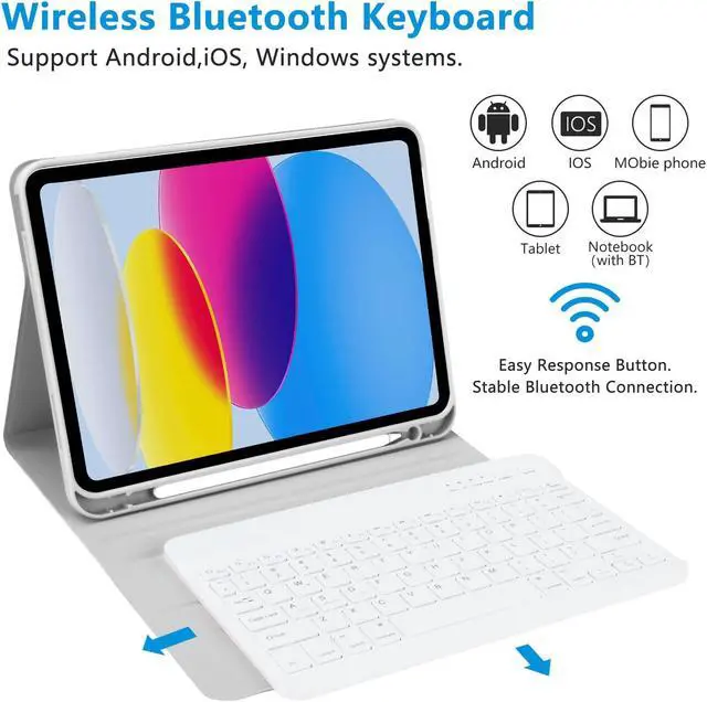 Alt view image 3 of 5 - TQQ for iPad 10th Generation Case with Keyboard (10.9", 2022) & iPad (A16) 11th Gen (11", 2025) - Magnetic Wireless Detachable Keyboard, Stand Folio Cover with Pencil Holder, Thin & Light (Grey)