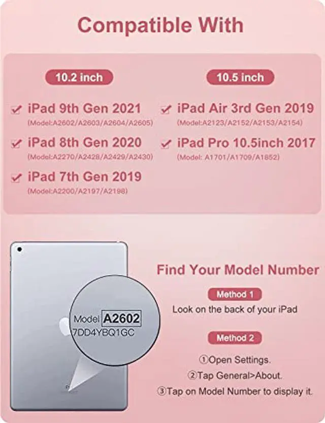 Alt view image 2 of 5 - Hamile Keyboard Case for iPad 9th Generation /8th Gen/7th Gen 10.2 Inch - Backlit Detachable Wireless Stand Folio Keyboard Cover with Pencil Holder for iPad Pro 10.5" / iPad Air 3rd Gen (Pink)