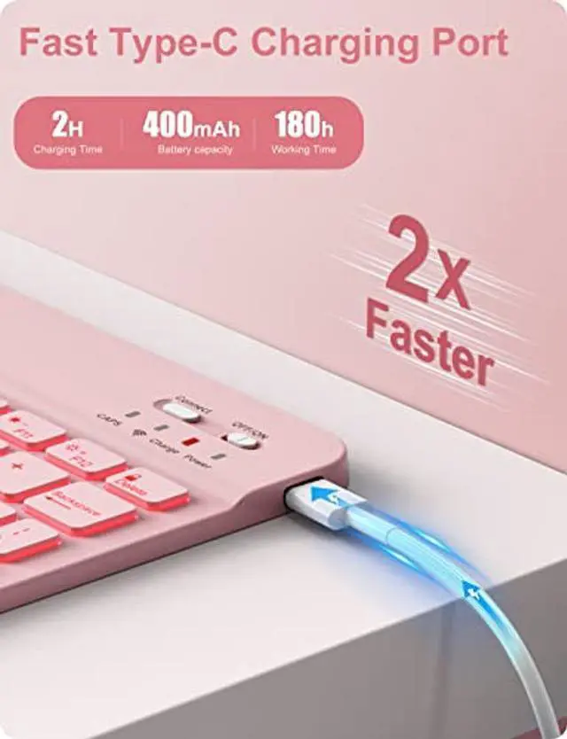 Alt view image 3 of 5 - Hamile Keyboard Case for iPad 9th Generation /8th Gen/7th Gen 10.2 Inch - Backlit Detachable Wireless Stand Folio Keyboard Cover with Pencil Holder for iPad Pro 10.5" / iPad Air 3rd Gen (Pink)