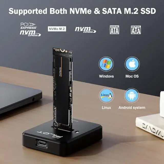 Alt view image 2 of 5 - AMZPILOT M.2 NVMe & SATA to USB C Docking Station, M.2 SSD to USB A C Reader Adapter for Both M.2 (M Key, B+M Key) NVMe and SATA NGFF SSD Dock, Size for 2280 2260 2242 2230 22110 Enclosure - Plastic