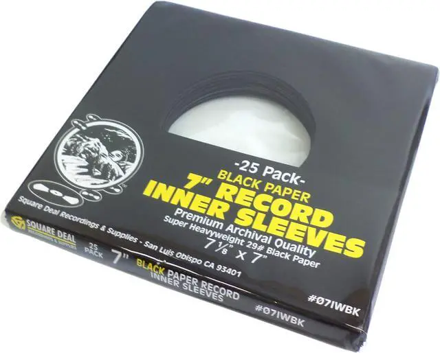 Alt view image 2 of 5 - Square Deal Recordings & Supplies - 7" 45pm Vinyl Record Inner Sleeves - Archival Quality, Super Heavyweight 29# Black Paper with Hole - Set of 100#07IWBK