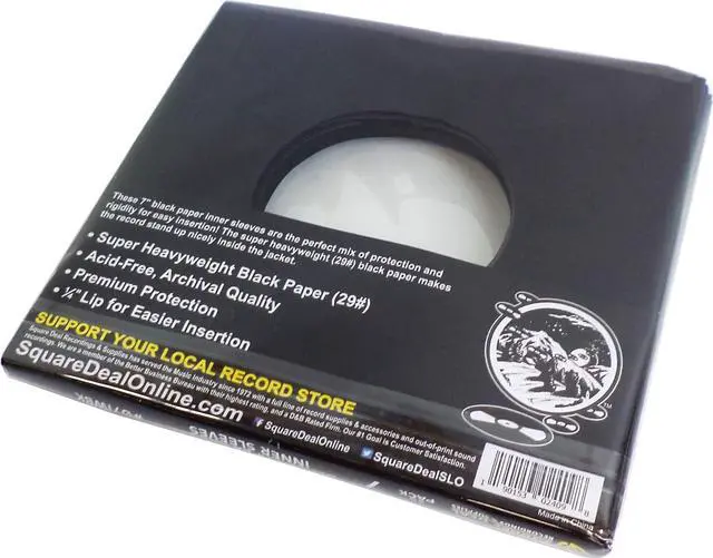 Alt view image 3 of 5 - Square Deal Recordings & Supplies - 7" 45pm Vinyl Record Inner Sleeves - Archival Quality, Super Heavyweight 29# Black Paper with Hole - Set of 100#07IWBK