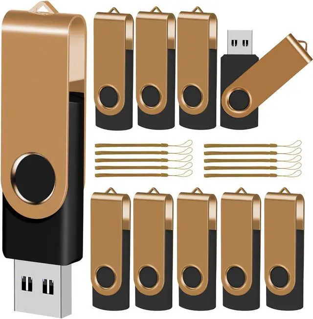 Main image of EASTBULL 64GB USB Flash Drive 10 Pack with Lanyards - USB 2.0 Jump Drive for Storage and Backup - Gold 10PCS