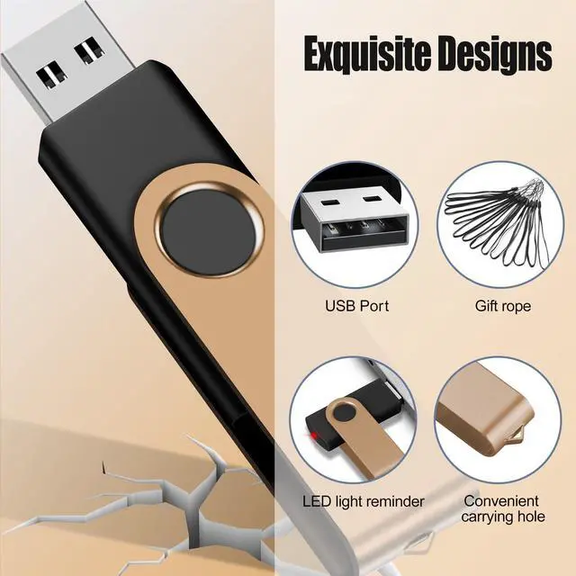 Alt view image 3 of 5 - EASTBULL 64GB USB Flash Drive 10 Pack with Lanyards - USB 2.0 Jump Drive for Storage and Backup - Gold 10PCS