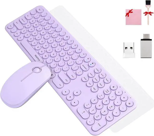 Main image of Mobifice Cute Keyboard and Mouse Wireless for PC Computer/Laptop/Windows/Mac/Tablets, Ultra-Thin 2.4GHz USB Cordless Full-Sized Silent Retro Computer Keyboard Mouse Combo (Purple)