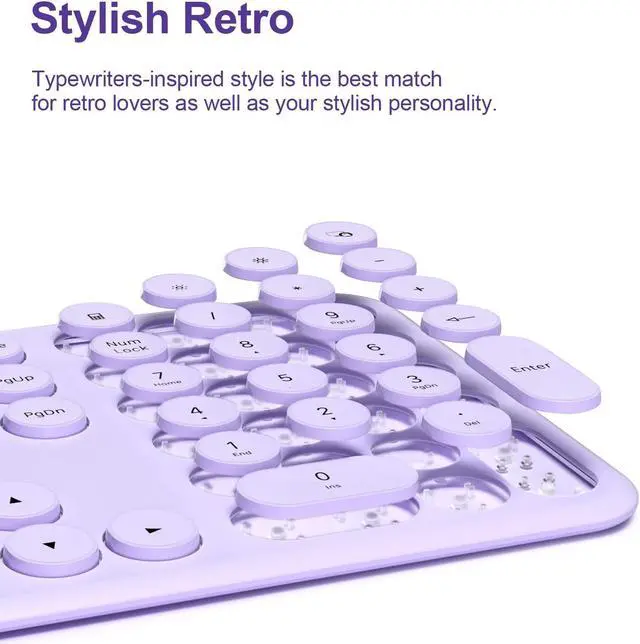 Alt view image 3 of 5 - Mobifice Cute Keyboard and Mouse Wireless for PC Computer/Laptop/Windows/Mac/Tablets, Ultra-Thin 2.4GHz USB Cordless Full-Sized Silent Retro Computer Keyboard Mouse Combo (Purple)