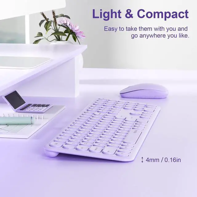 Alt view image 4 of 5 - Mobifice Cute Keyboard and Mouse Wireless for PC Computer/Laptop/Windows/Mac/Tablets, Ultra-Thin 2.4GHz USB Cordless Full-Sized Silent Retro Computer Keyboard Mouse Combo (Purple)